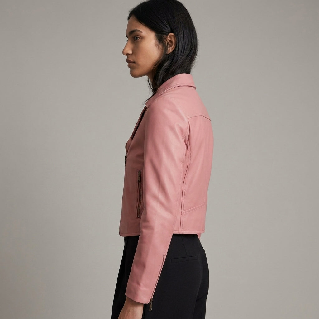 Patel Collection Chic Pink Minimalist Women’s Leather Jacket
