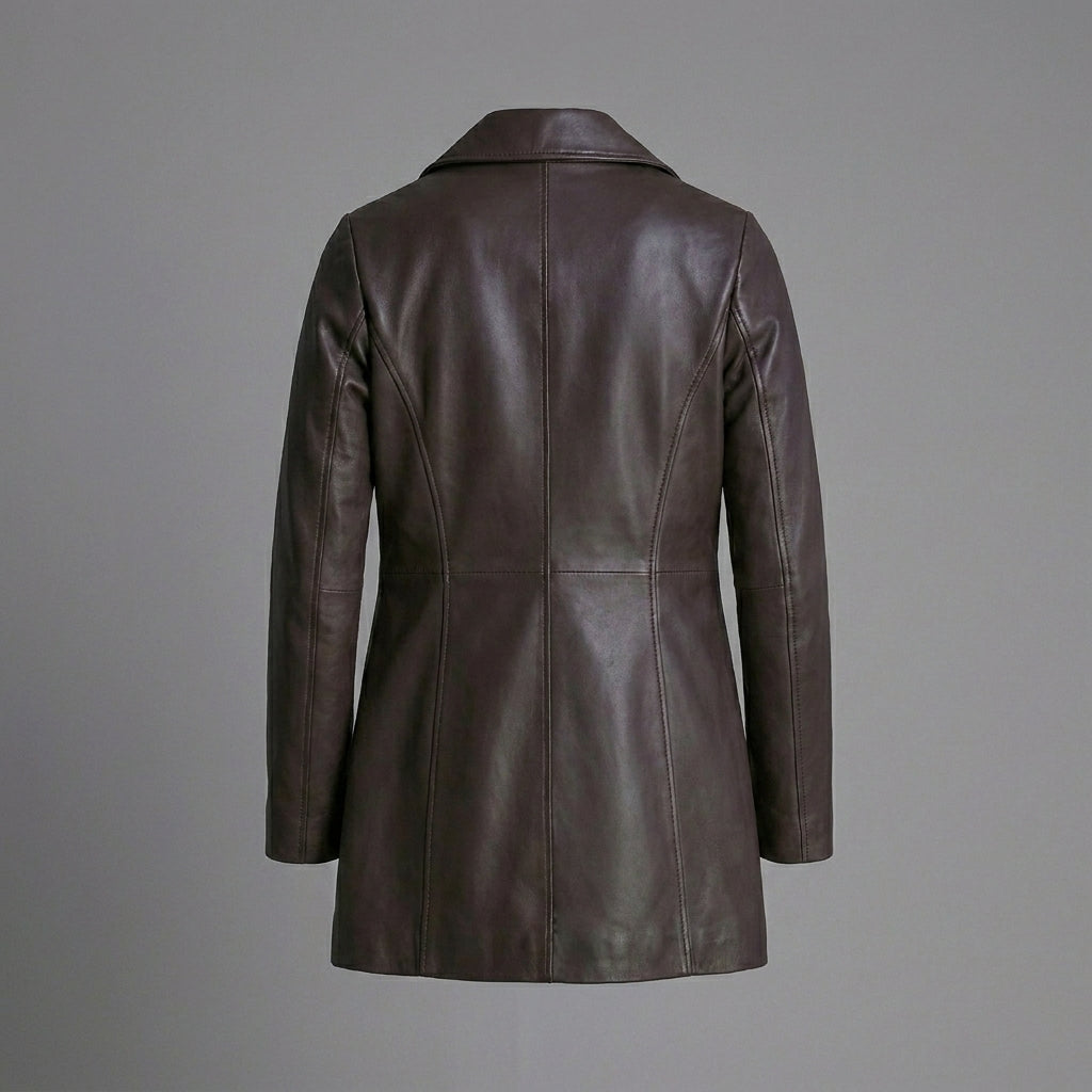 Petite Women’s Button-Down Genuine Leather Coat