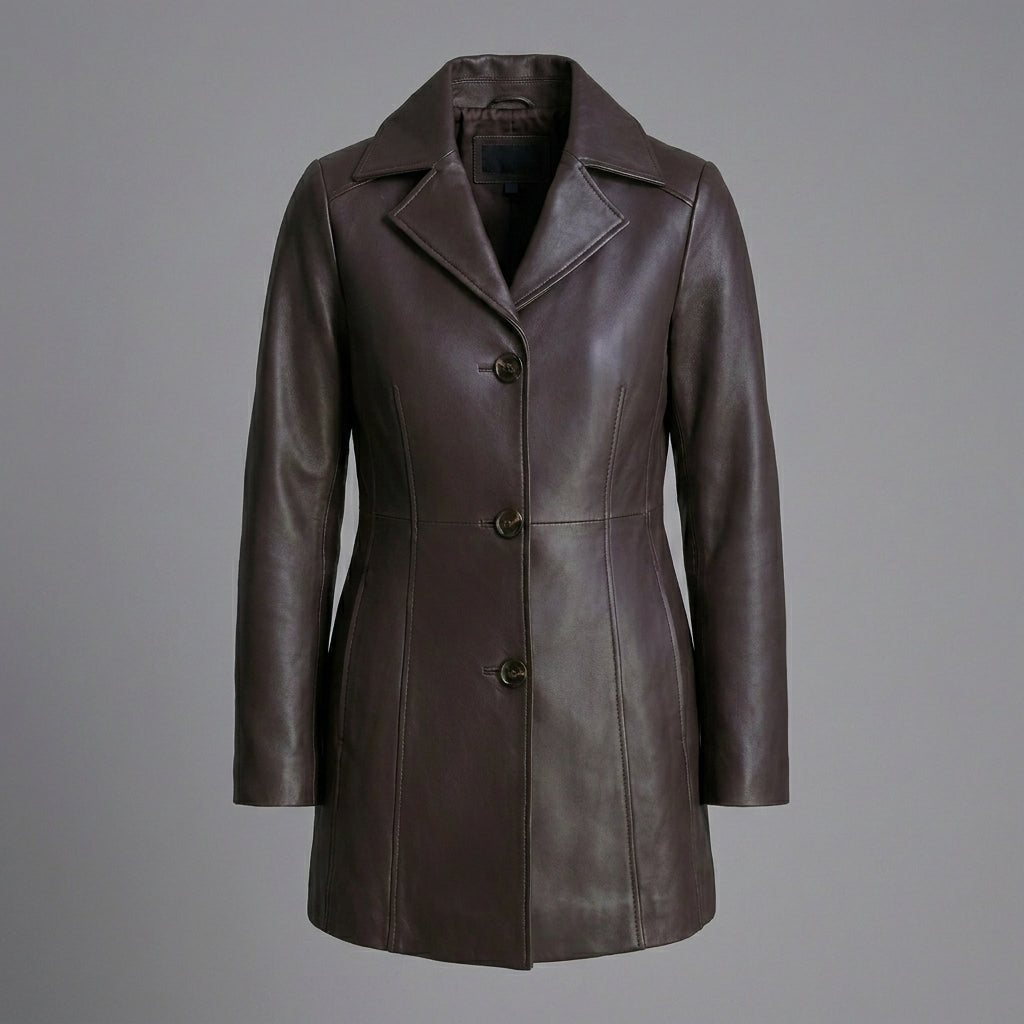 Petite Women’s Button-Down Genuine Leather Coat