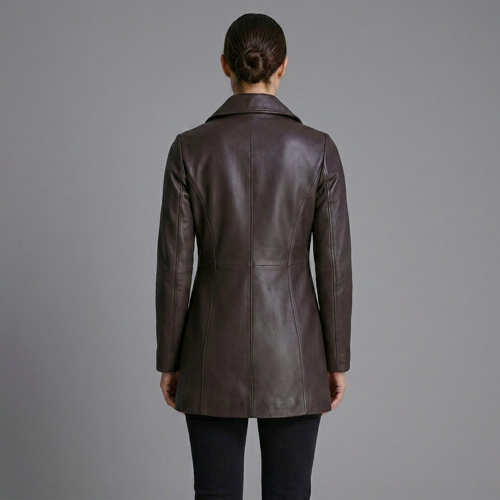Petite Women’s Button-Down Genuine Leather Coat