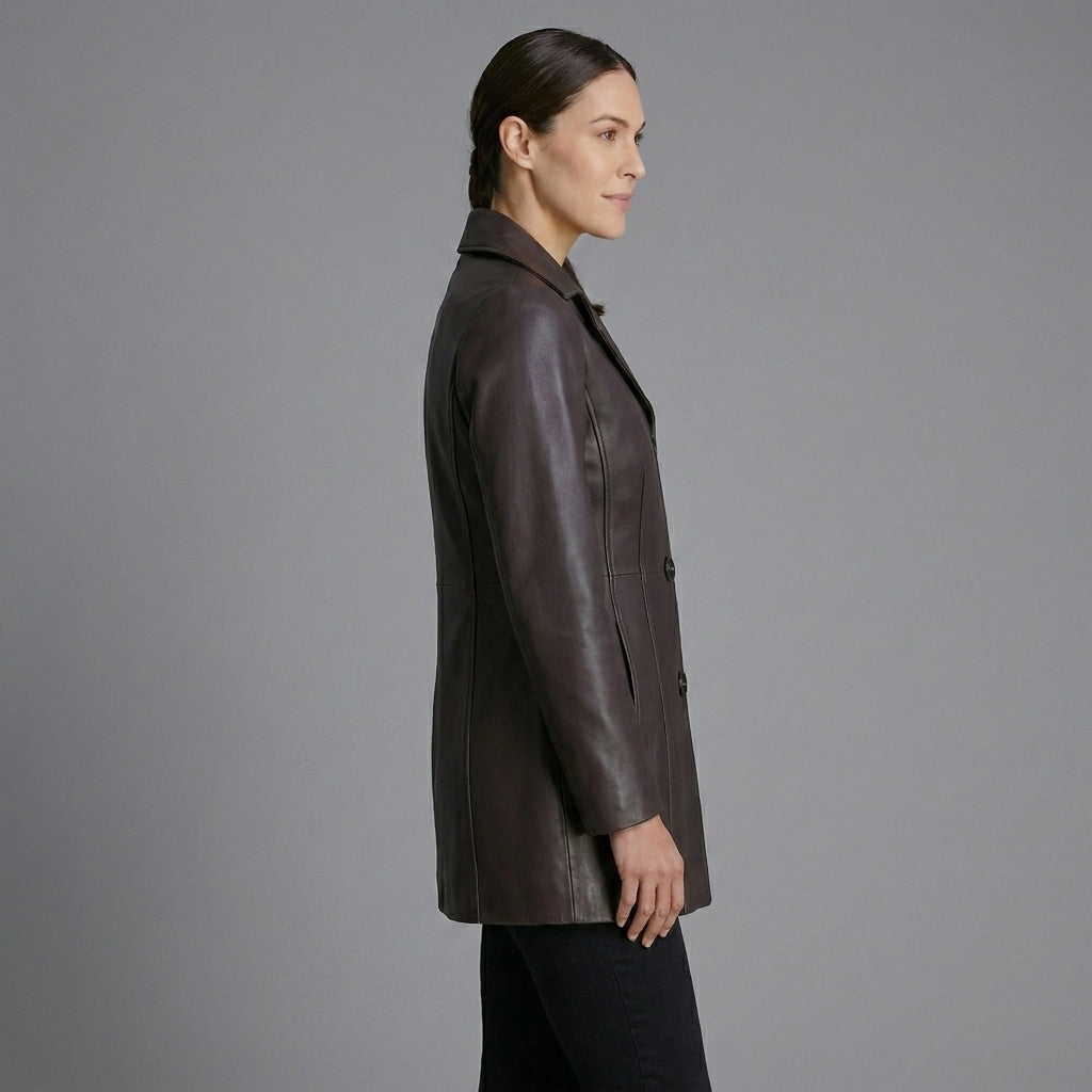 Petite Women’s Button-Down Genuine Leather Coat