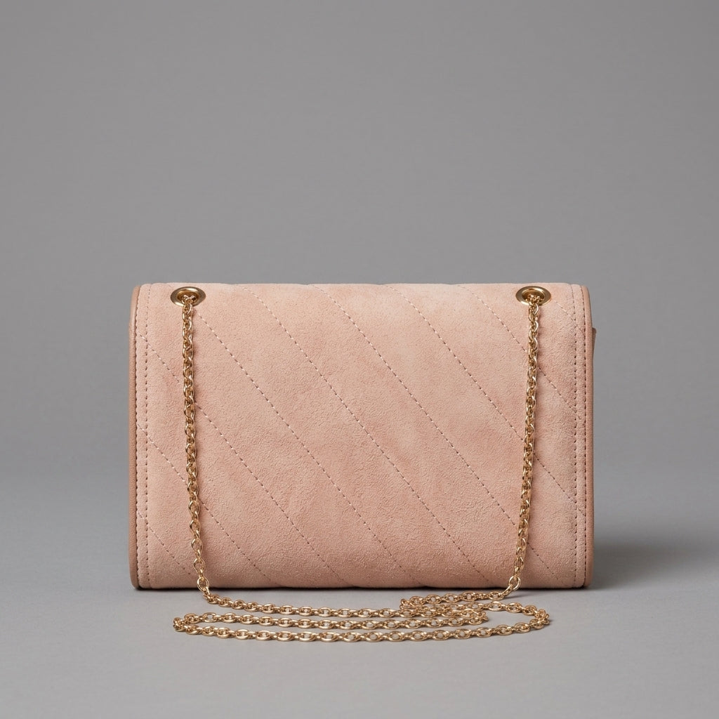 Pink Quilted Leather Crossbody Bag with Gold Circular Logo