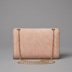 Pink Quilted Leather Crossbody Bag with Gold Circular Logo
