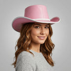 Pink Sheepskin Leather Western Cowboy Hat with White Hatband