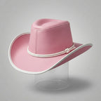 Pink Sheepskin Leather Western Cowboy Hat with White Hatband