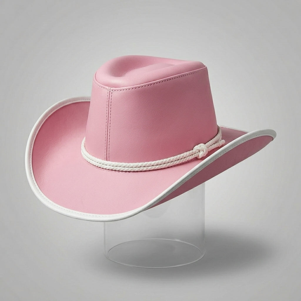 Pink Sheepskin Leather Western Cowboy Hat with White Hatband