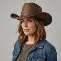 Premium Brown Leather Western Cowboy Hat for Women
