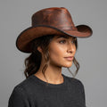 Premium Leather Cowboy Hat with Pinched Crown