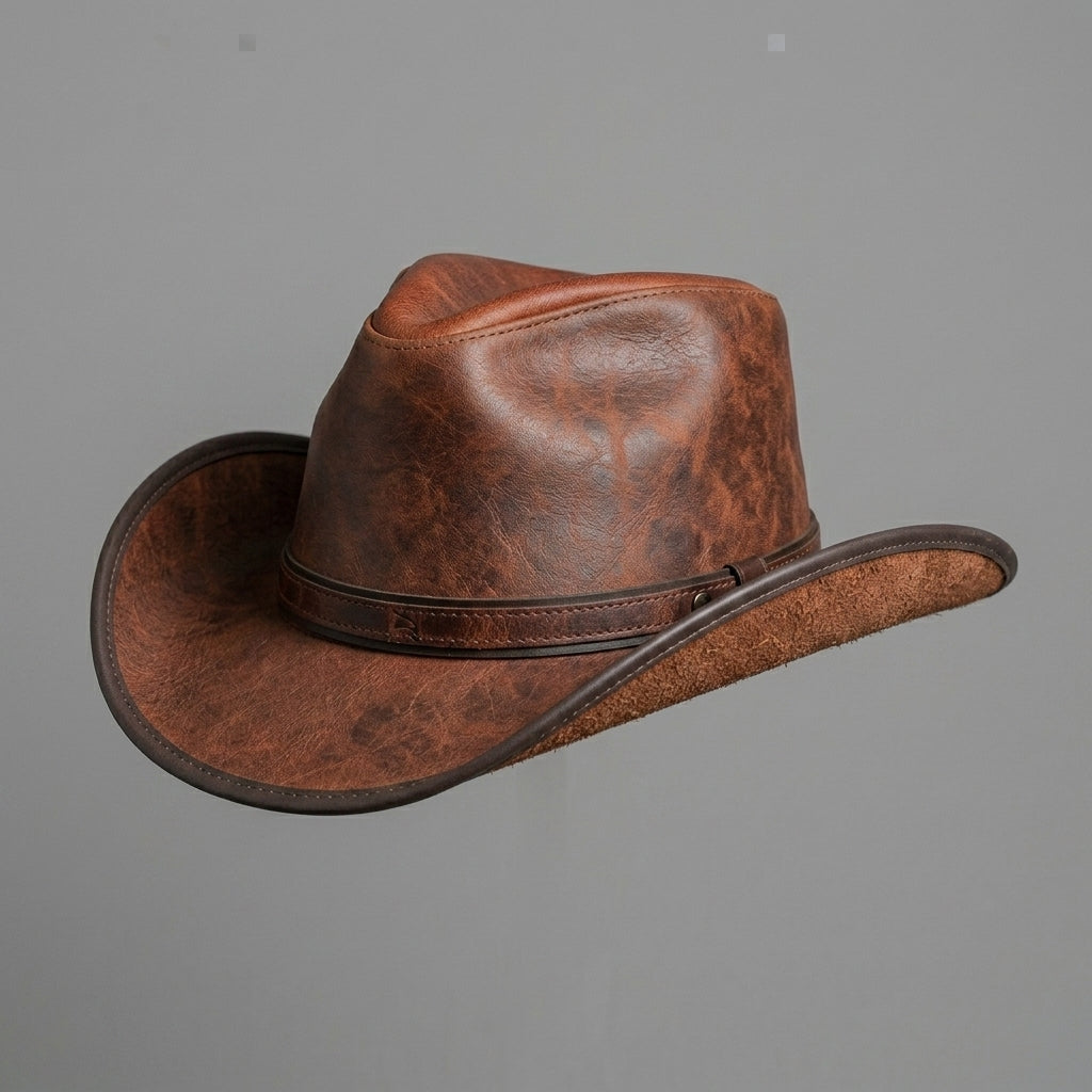 Premium Leather Cowboy Hat with Pinched Crown