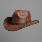 Premium Leather Cowboy Hat with Pinched Crown