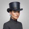 Premium Leather Top Hat with Metal Eye Emblem Band