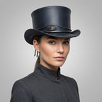 Premium Leather Top Hat with Metal Eye Emblem Band
