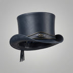 Premium Leather Top Hat with Metal Eye Emblem Band