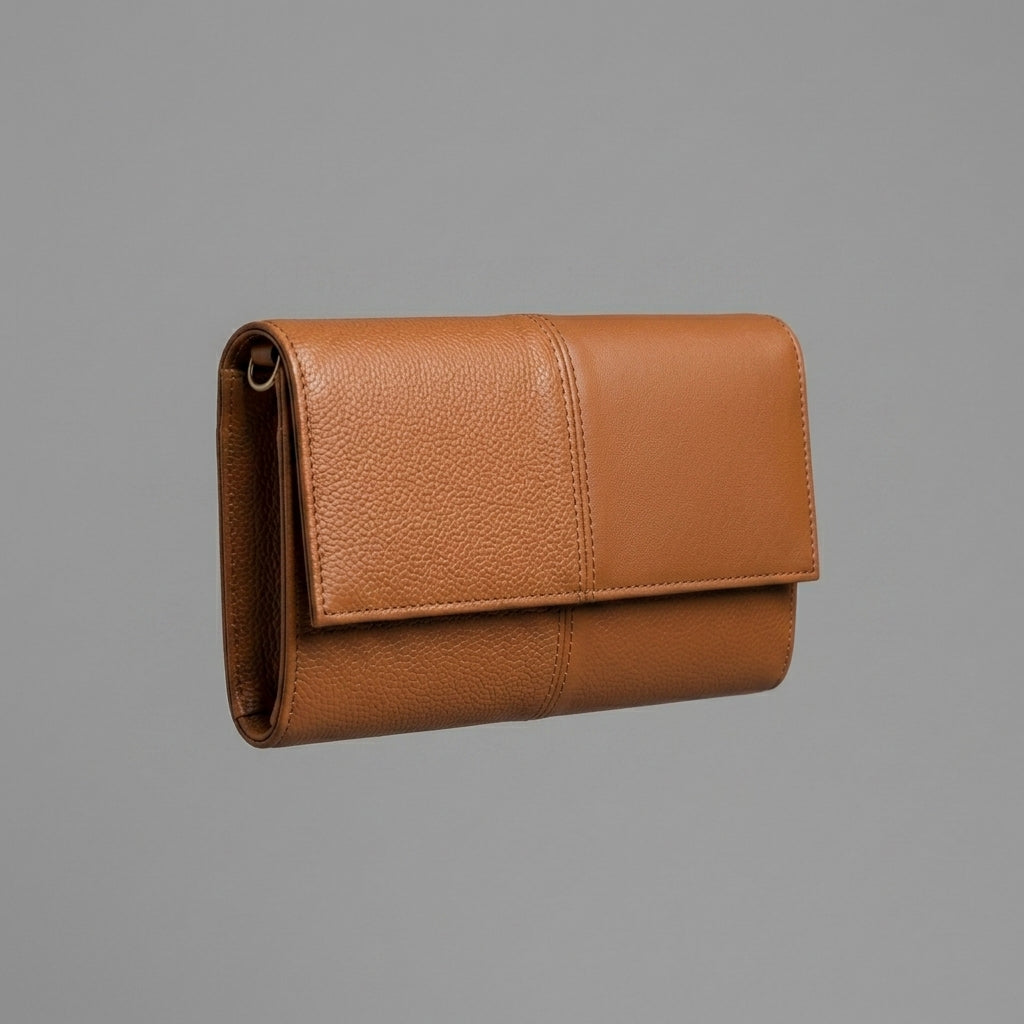 Premium Tan Textured Leather Flap Wallet