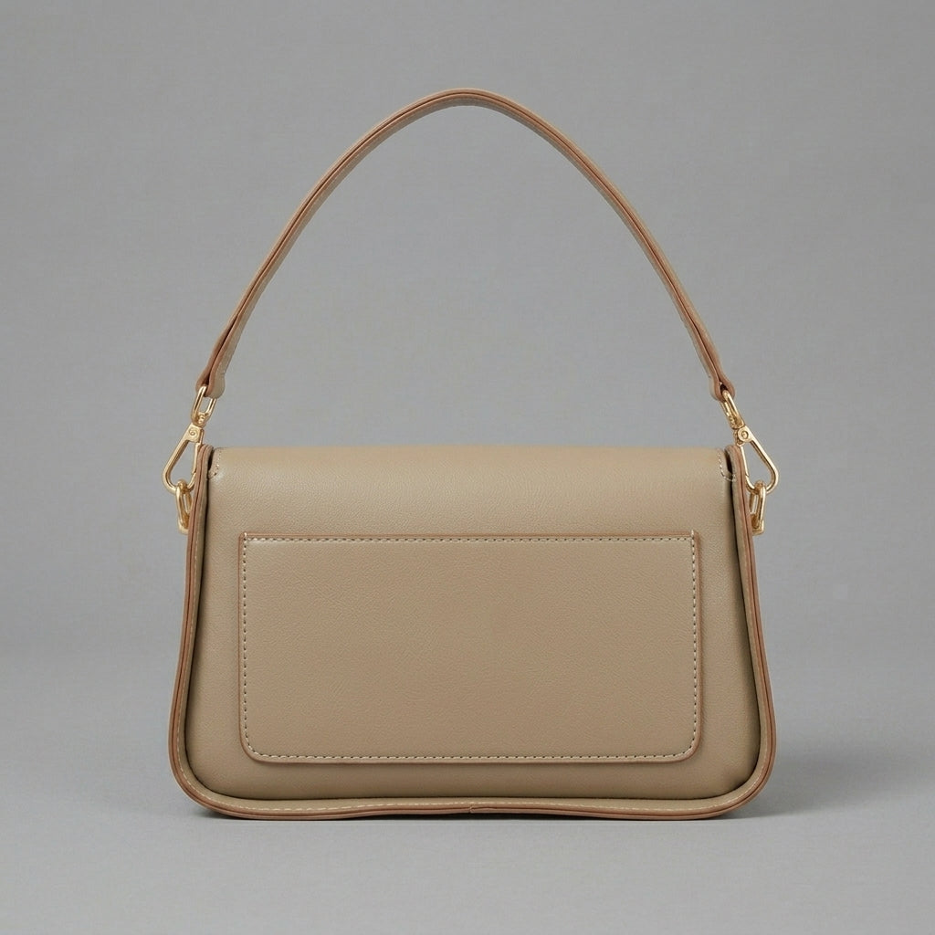 Beige Matte Faux Leather Shoulder Bag