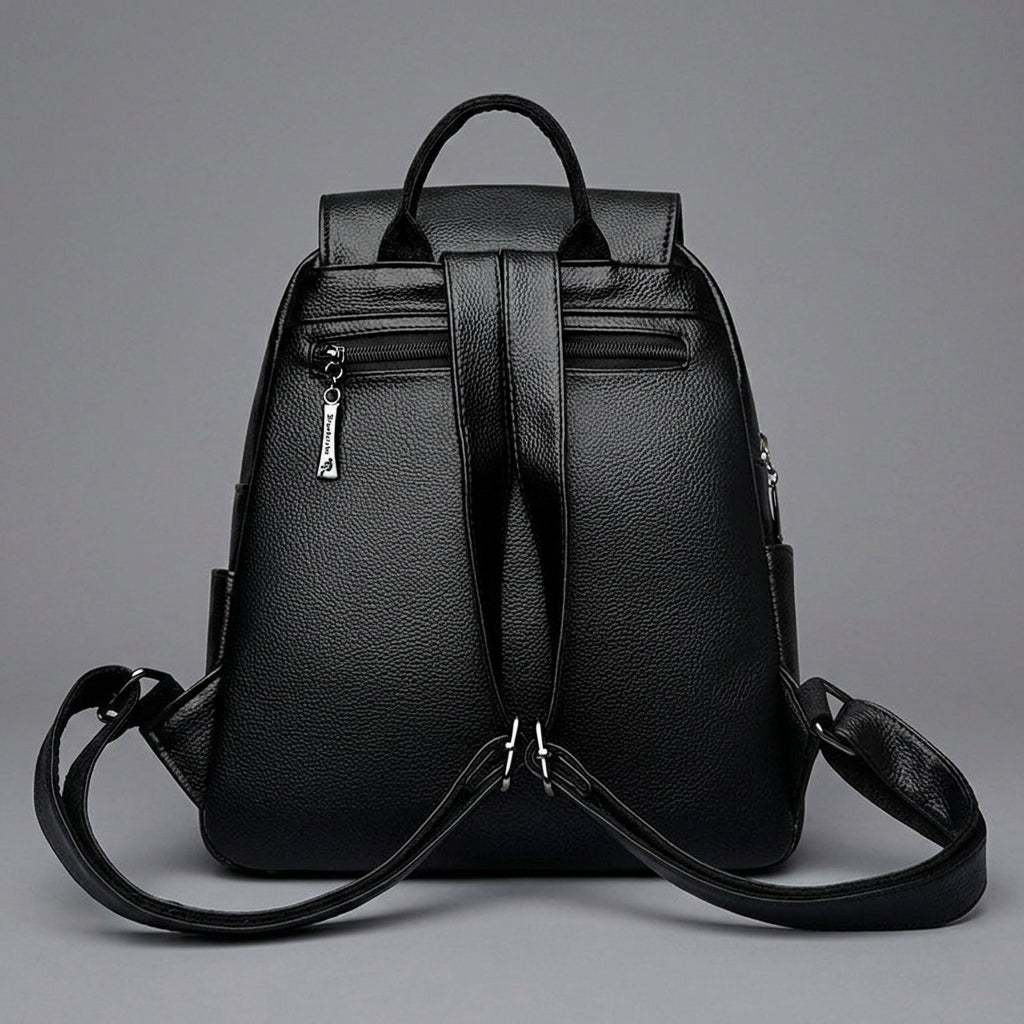 Elegant Black Leather Backpack for Girls