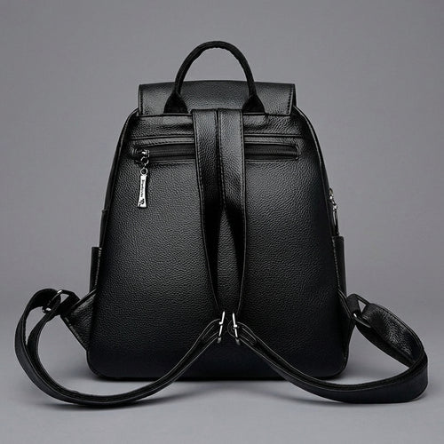 Elegant Black Leather Backpack for Girls