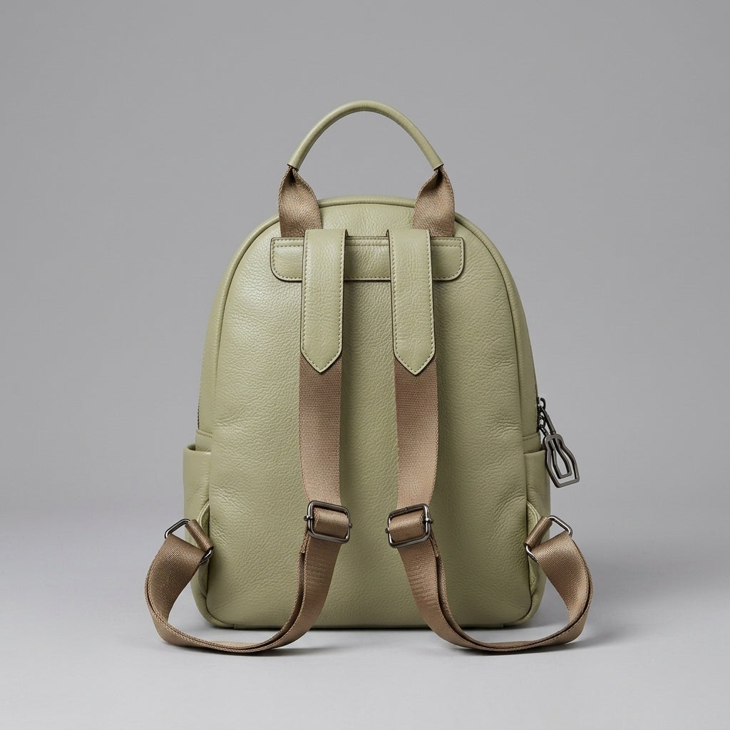 Beige Genuine Leather Backpack for Women