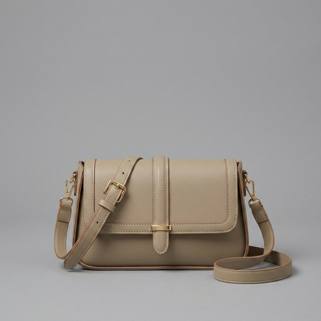 Beige Matte Faux Leather Shoulder Bag