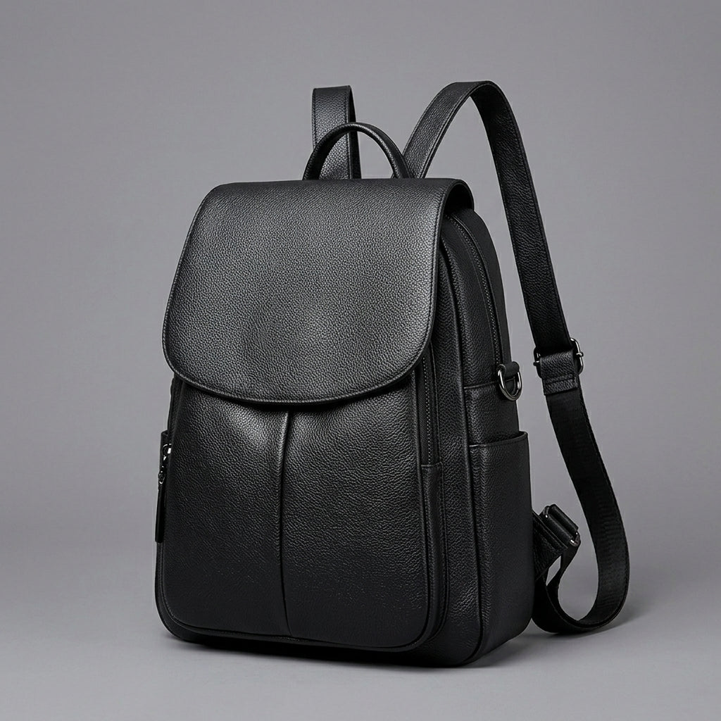 Elegant Black Leather Backpack for Girls