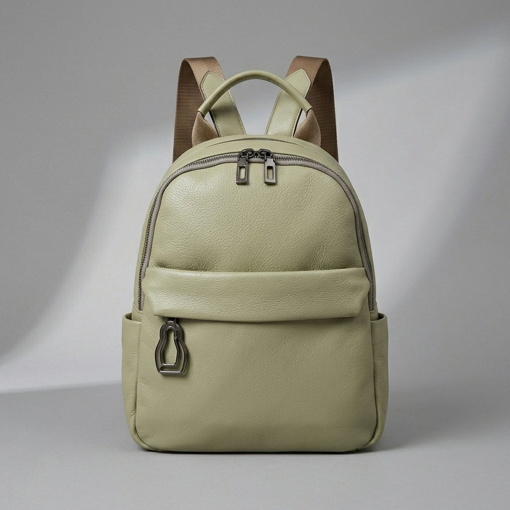 Beige Genuine Leather Backpack for Women
