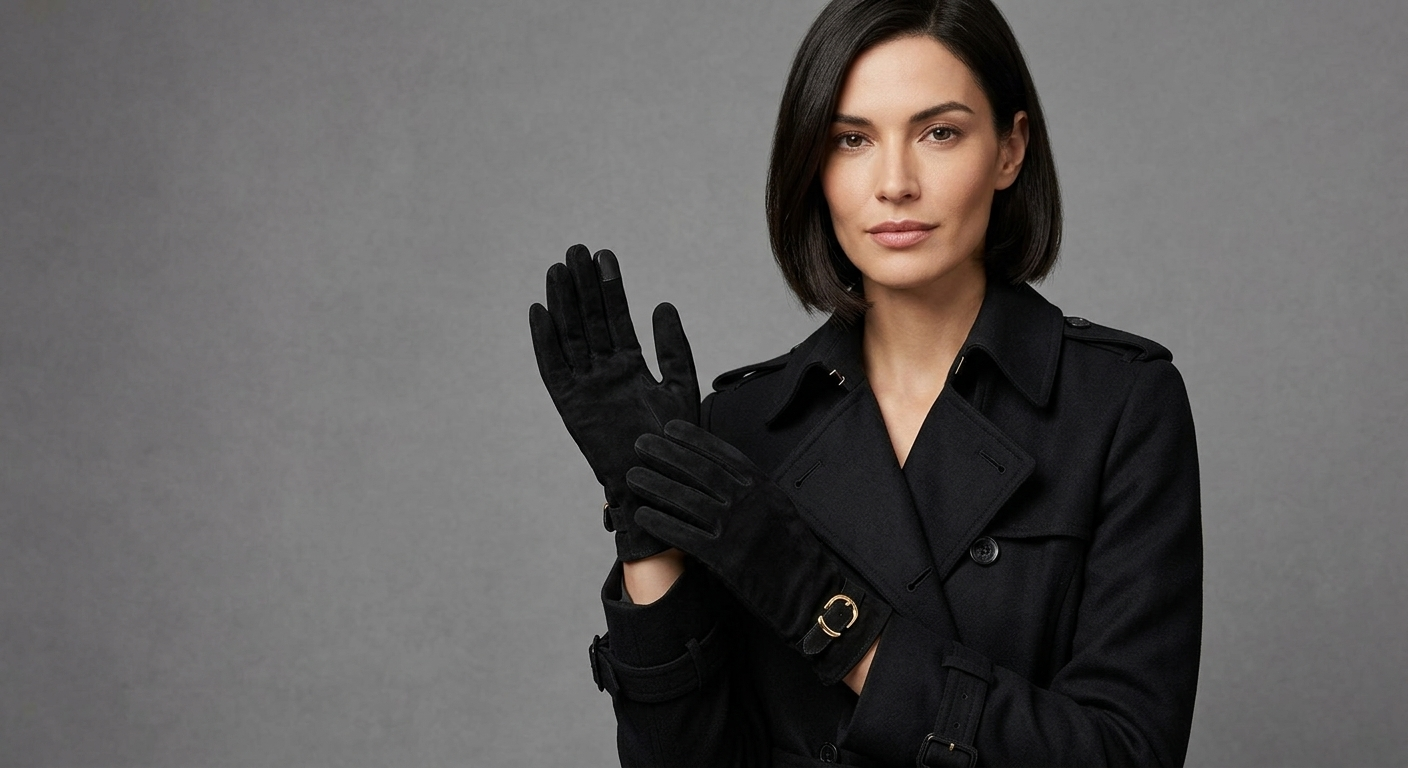 Quilted Faux Leather Black Gloves