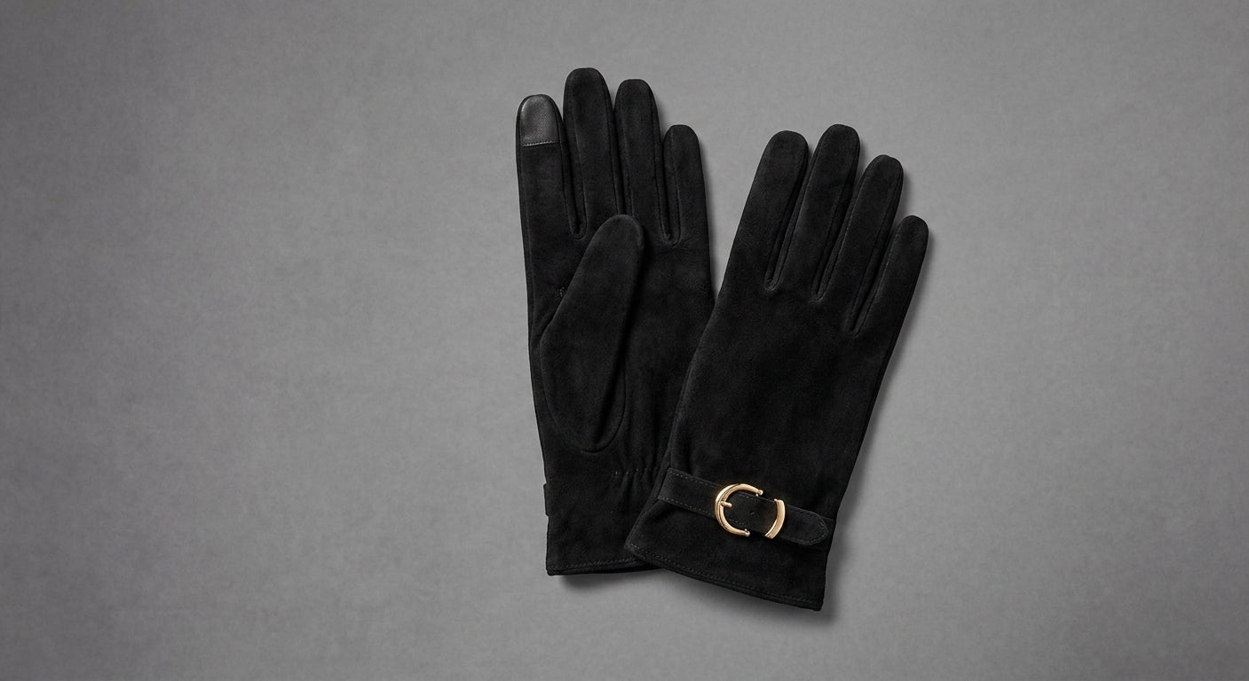 Quilted Faux Leather Black Gloves