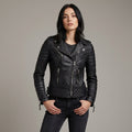 Raven Black Ribbed Leather Biker Jacket