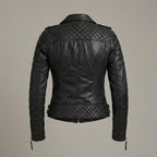 Raven Black Ribbed Leather Biker Jacket