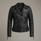 Raven Black Ribbed Leather Biker Jacket