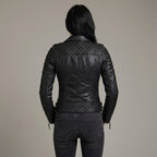 Raven Black Ribbed Leather Biker Jacket