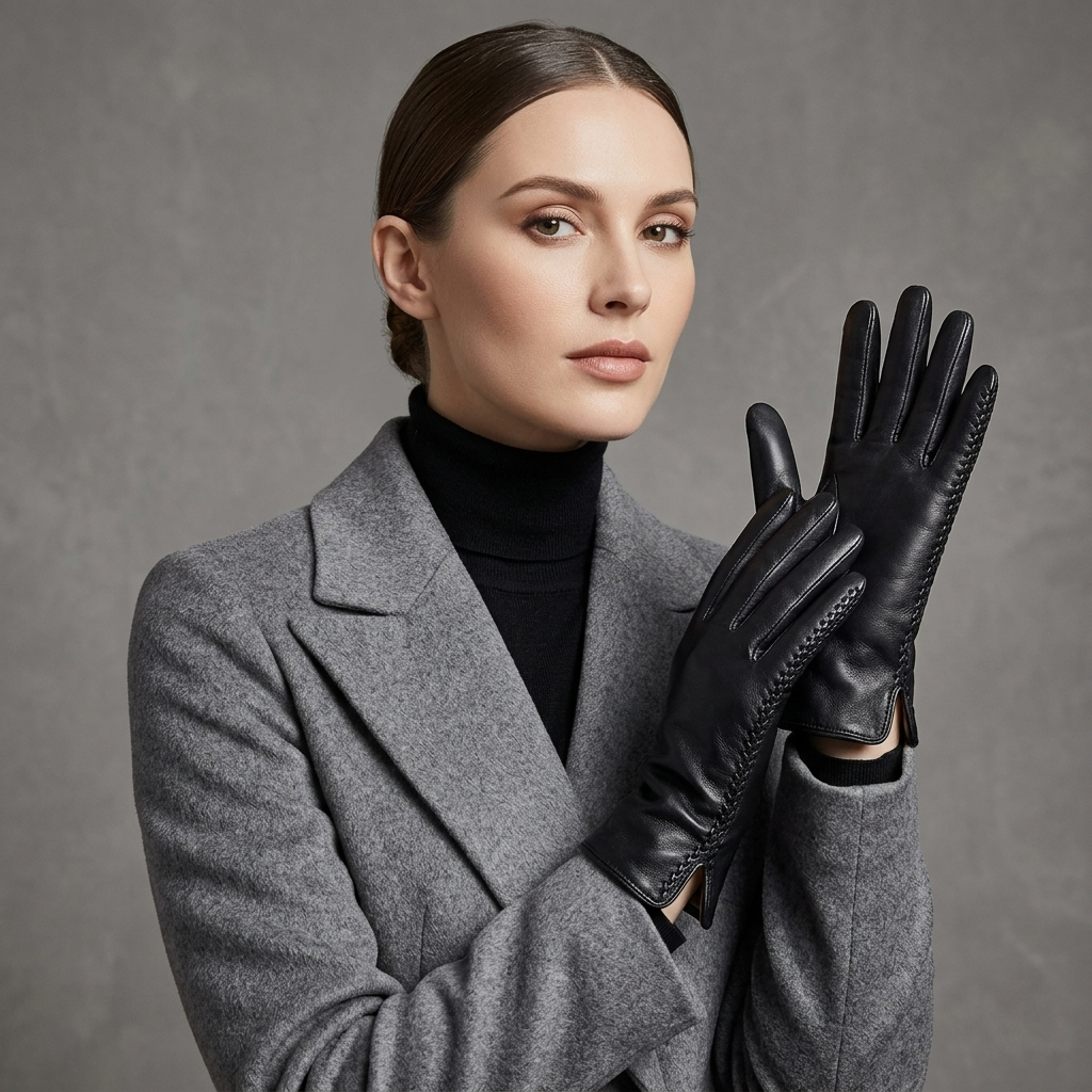 Raven Whipstitch Leather Gloves