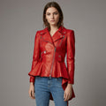 Red Peplum Women's Leather Jacket