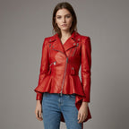 Red Peplum Women's Leather Jacket