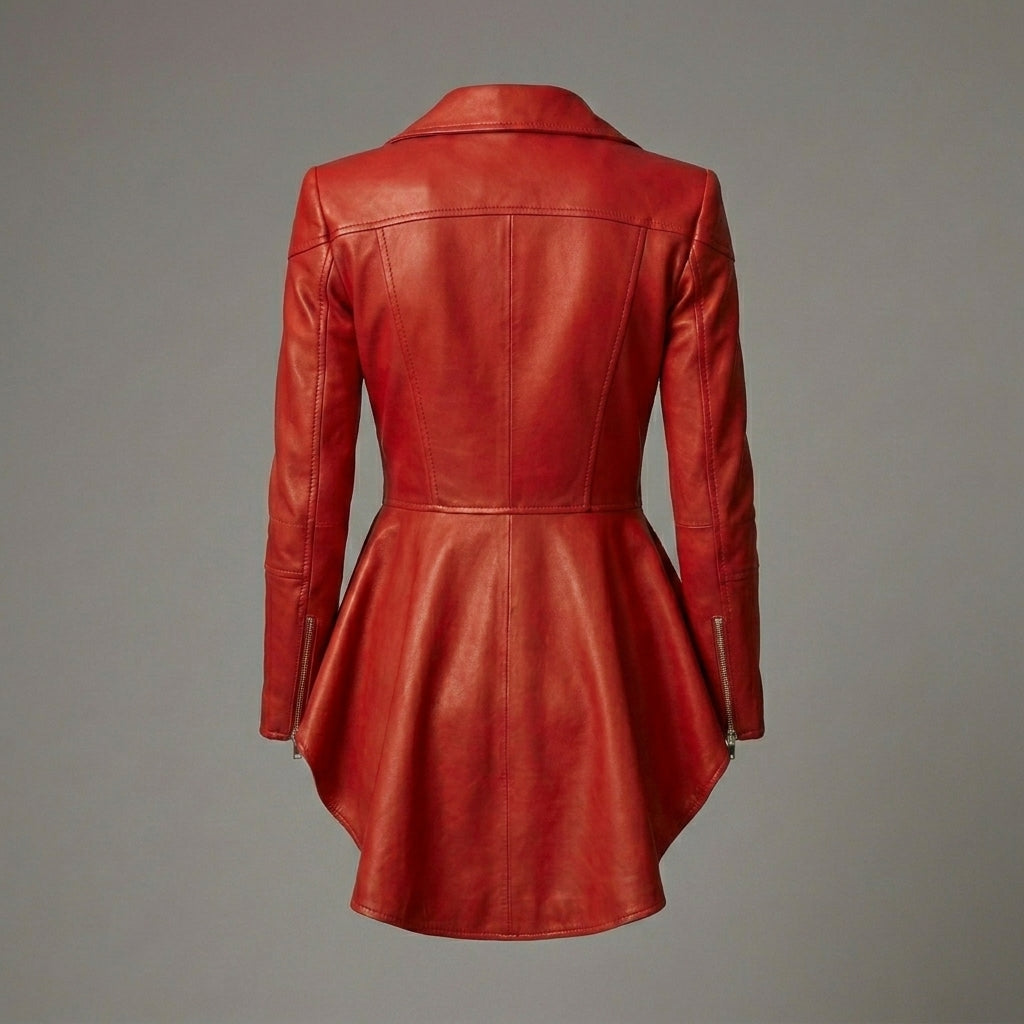Red Peplum Women's Leather Jacket