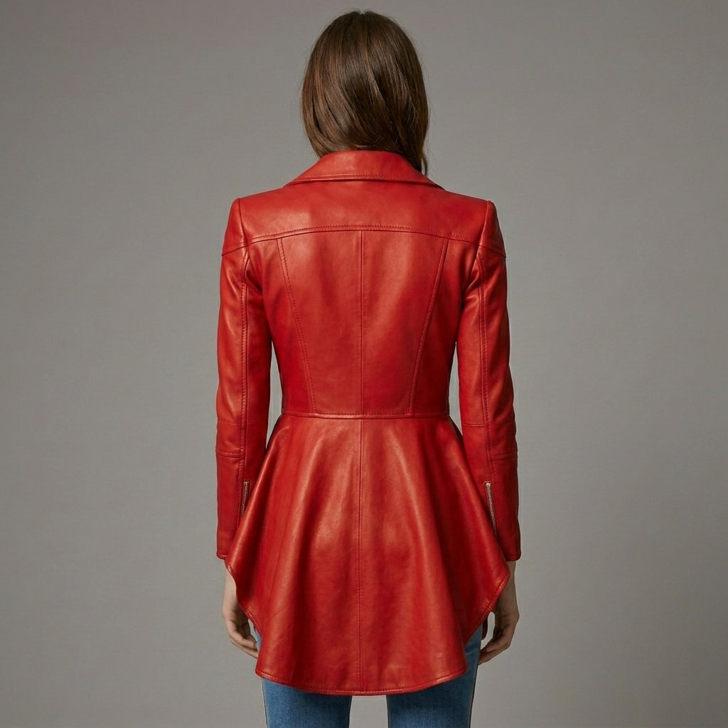 Red Peplum Women's Leather Jacket