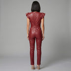 Rio Red Leather Ruffle Jumpsuit