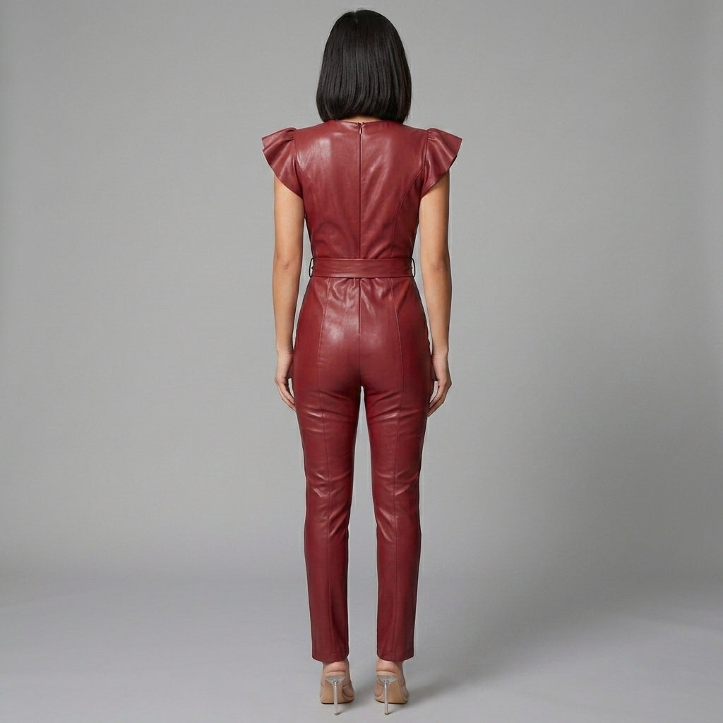 Rio Red Leather Ruffle Jumpsuit