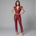 Rio Red Leather Ruffle Jumpsuit