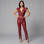 Rio Red Leather Ruffle Jumpsuit