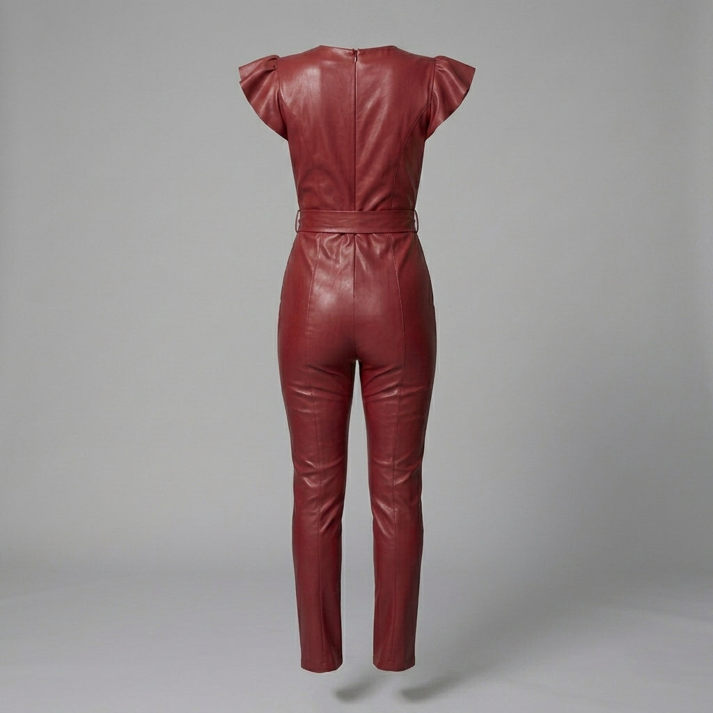 Rio Red Leather Ruffle Jumpsuit