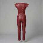 Rio Red Leather Ruffle Jumpsuit