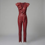 Rio Red Leather Ruffle Jumpsuit