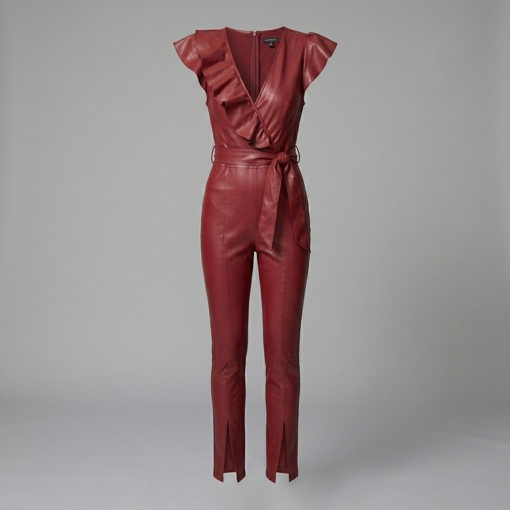 Rio Red Leather Ruffle Jumpsuit