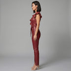 Rio Red Leather Ruffle Jumpsuit