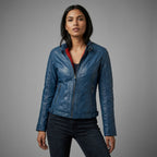 Royal Blue Women’s Genuine Leather Biker Jacket