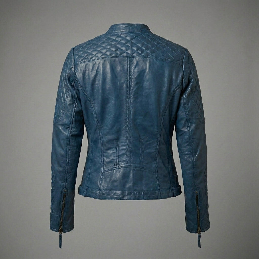 Royal Blue Women’s Genuine Leather Biker Jacket