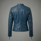 Royal Blue Women’s Genuine Leather Biker Jacket