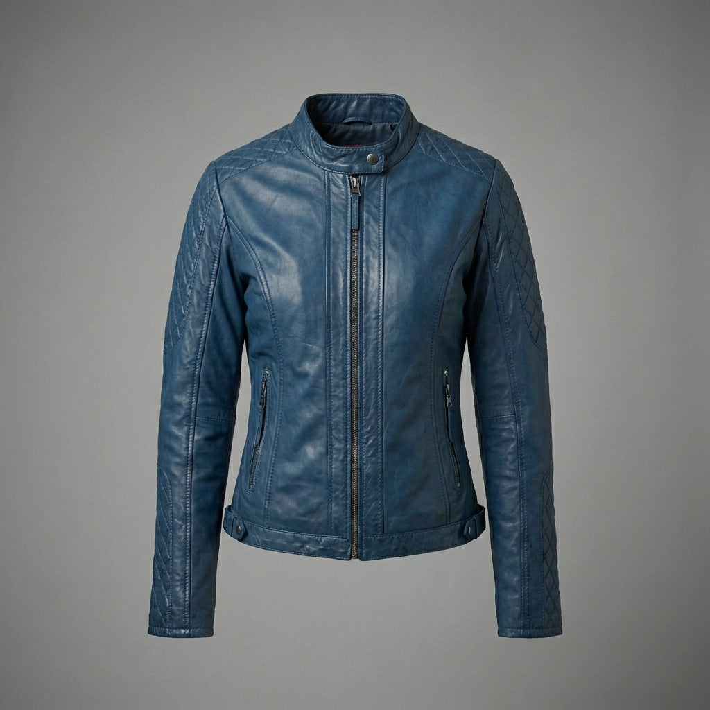 Royal Blue Women’s Genuine Leather Biker Jacket