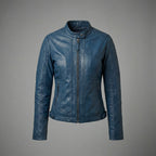 Royal Blue Women’s Genuine Leather Biker Jacket